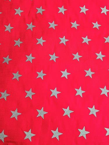 Red Cotton Poplin Fabric With Gold Stars Christmas Fabric, Festive Fabric, Holiday Fabric